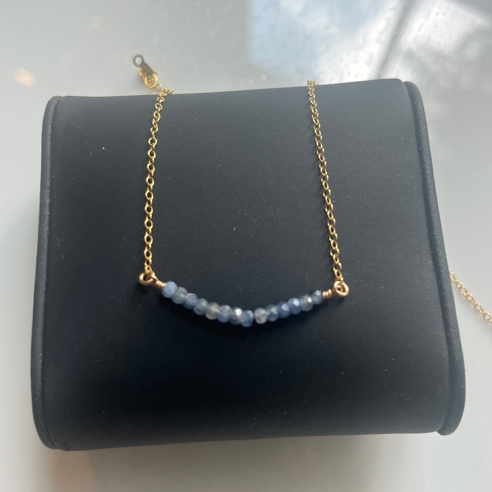 Gold Necklace with Slate Blue Stones